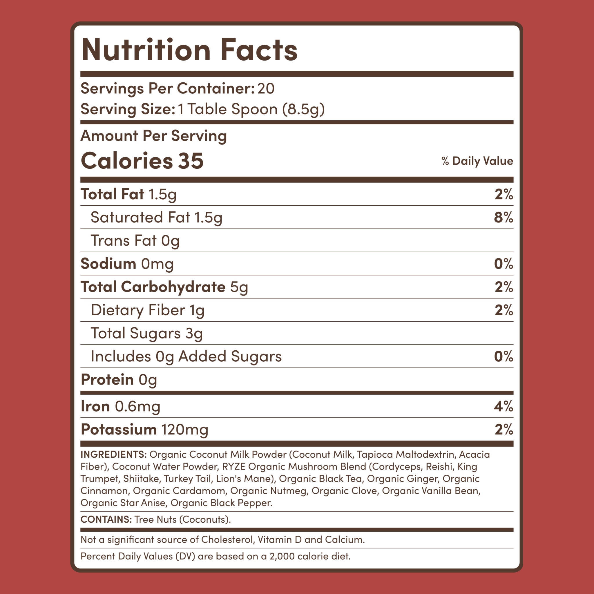 RYZE Mushroom Chai — Organic Instant Chai with Reishi & Organic Black Tea, 20 Servings W1