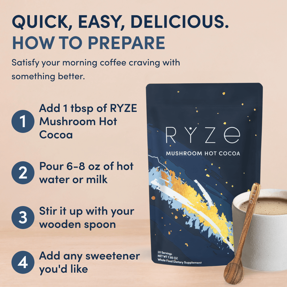 RYZE Mushroom Hot Cocoa — Organic Instant Cocoa with L-Theanine & Melatonin, 20 Servings P8