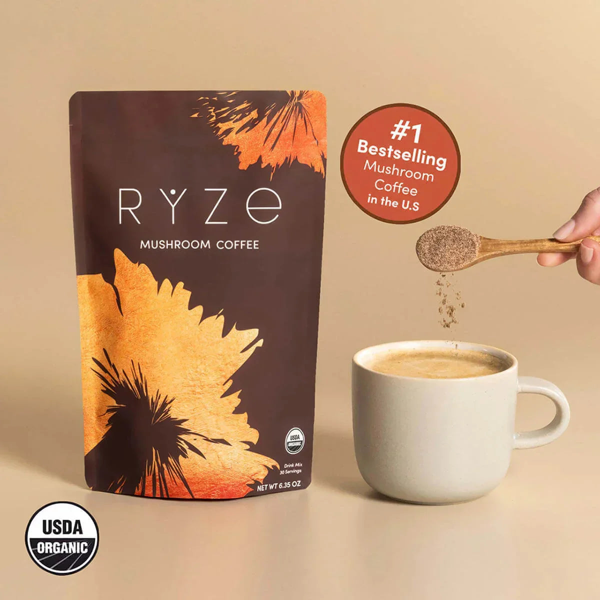 RYZE Mushroom Coffee — Organic Instant Coffee with Cordyceps & Reishi, 30 Servings A4