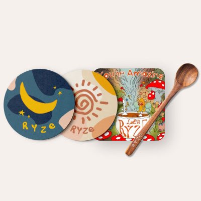 Coasters + Mushroom Magnet + Acacia Spoon N9