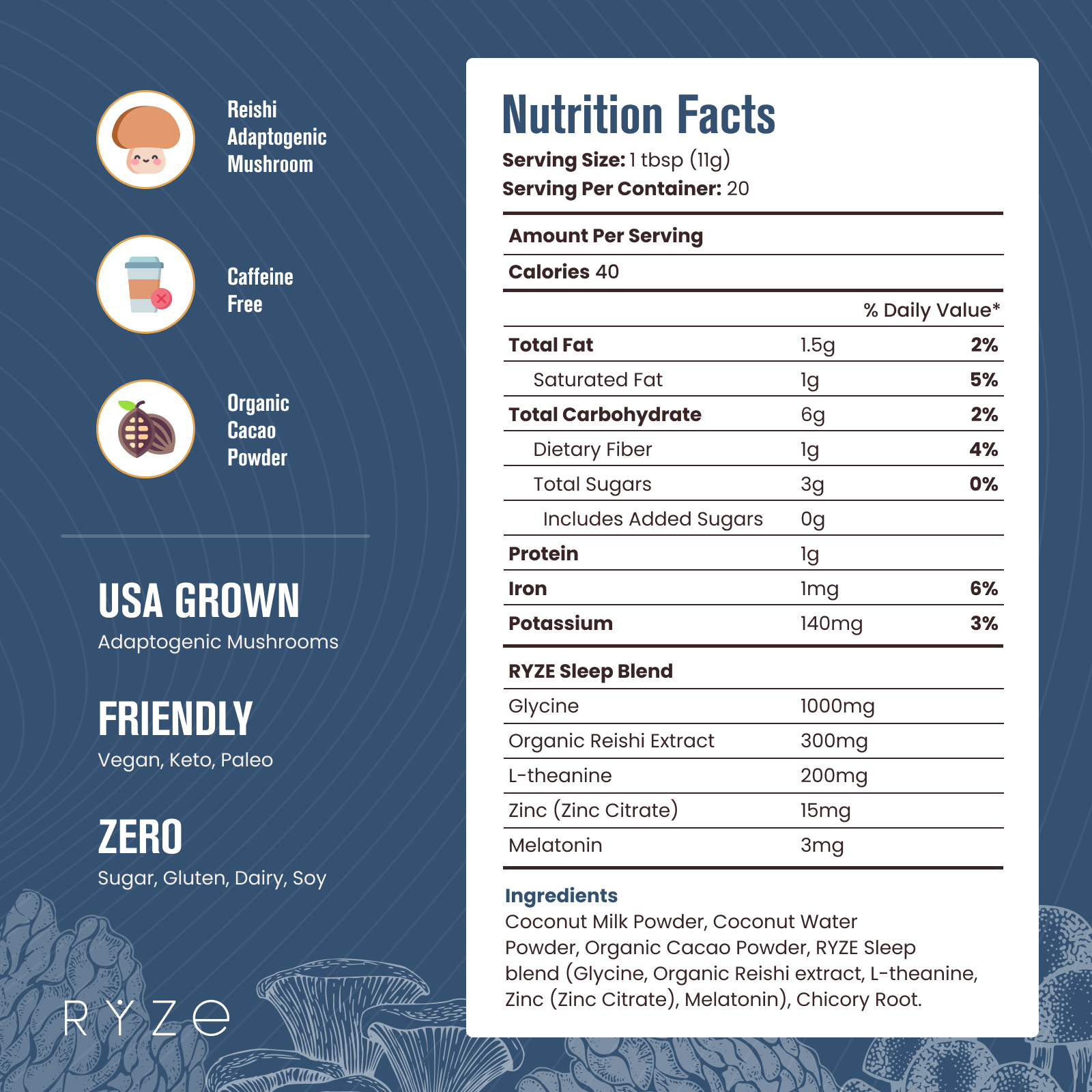 RYZE Hot Cocoa - with 6 Sleep Superfoods to Help Fall Asleep and Stay Asleep E4