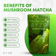 RYZE Mushroom Matcha - with 6 Organic Adaptogenic Mushrooms Grown In USA and Ceremonial-Grade Japanese Matcha C6