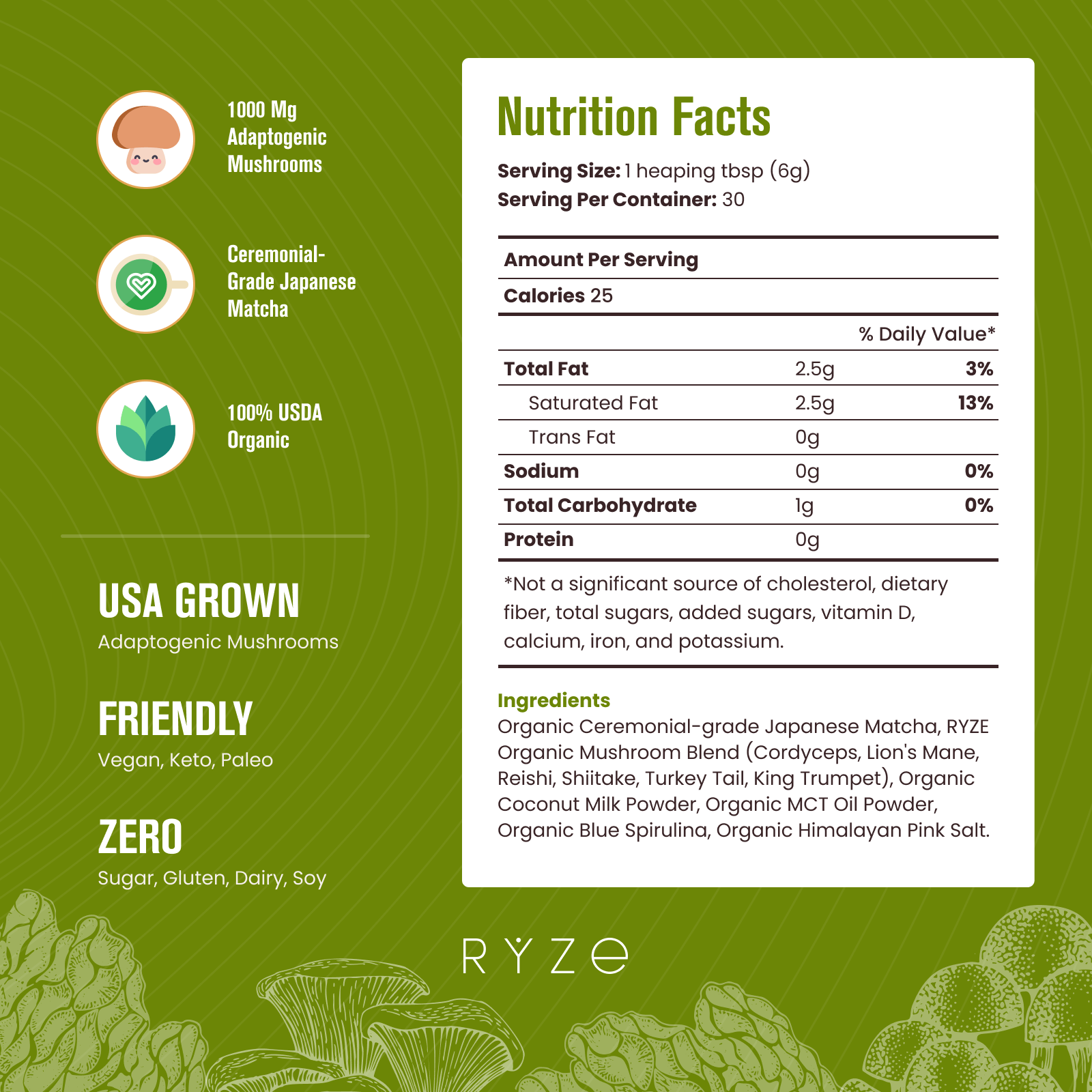 RYZE Organic Mushroom Matcha Starter Kit (60 servings) Y3